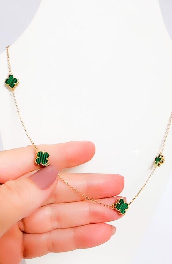 Gargantilha ouro amarelo trevo verde 18k (750) - Image 2